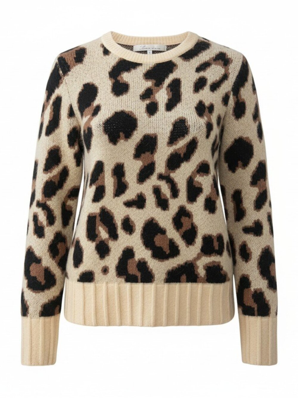 Lovers + Friends Lepoard Sweater Crewneck Chunky Trim Size S